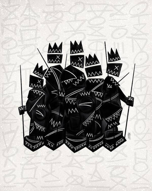 Abstract Tribal Figures With Background Symbols - Art Print
